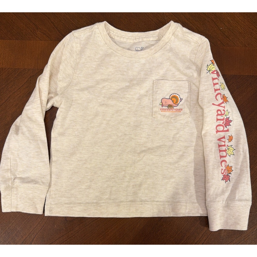 Vineyard Vines 2T Toddler Thanksgiving Pocket Long Sleeve T-shirt Turkey Leaves